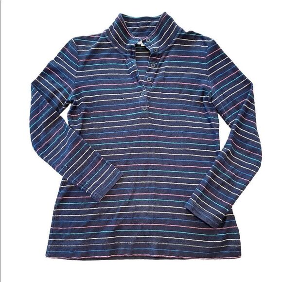 T by Talbots Striped Long Sleeve Pullover Navy Blue Multicolor Size XS - Picture 2 of 5